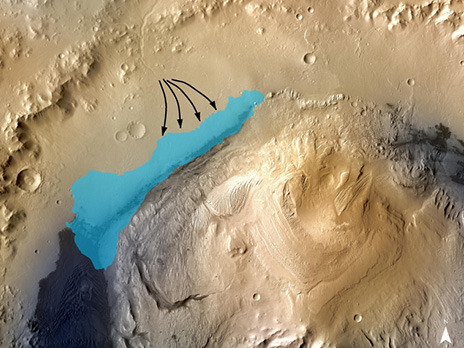 I & # x43B; lustration pok , indicates the card WHO & # x43C; ozhnye contours , Crater Lake & # x435; Gale on Mars ;. Photo by luchena with & # x44C; th orbital Station Mars Reconnaissance Orbiter. Photo: NASA 